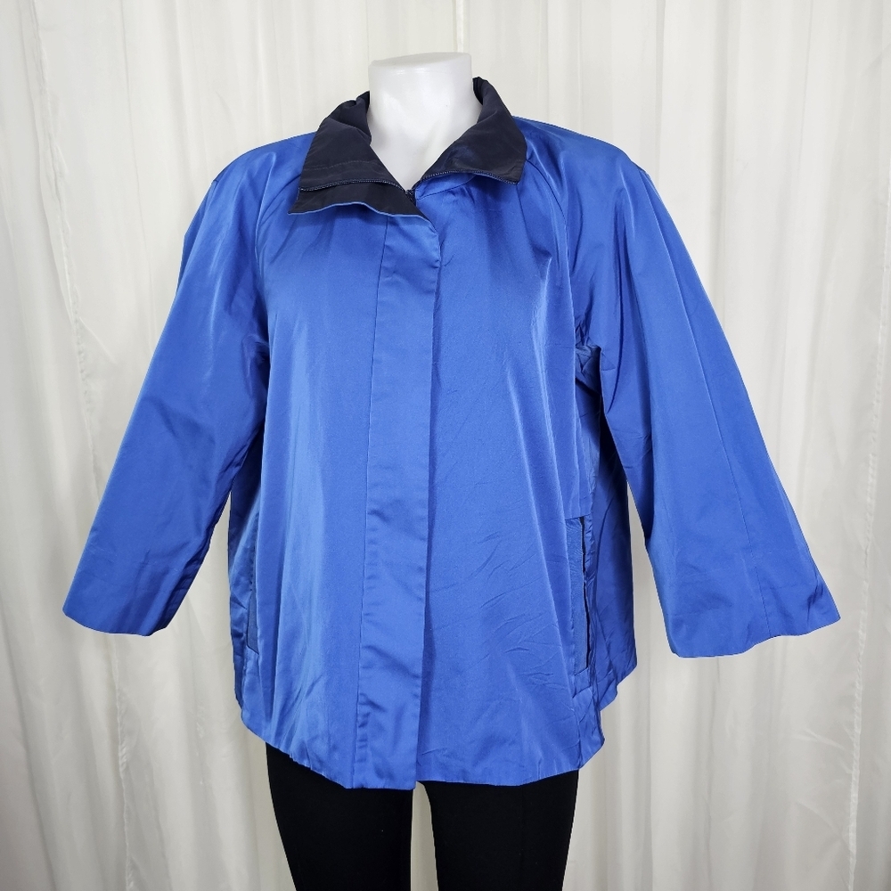 Lafayette 148 New York Blue Collar Windbreaker Jacket Swing Cut Classic Medium
